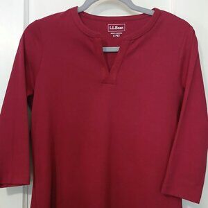 L.L. Bean VNECK 3/4 SLEEVE TOP, KNIT , CRIMSON, SIZE SMALL PETITE